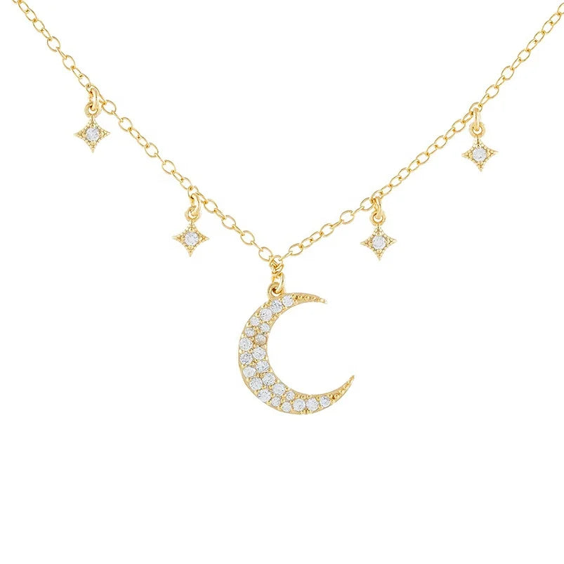 Gemnel Trendy 925 Sterling Silver 18k Gold Cz Diamond Shape X Crescent Charm Necklace