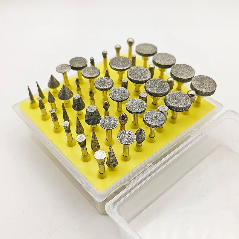 50pcs Emery Diamond Rotary Burrs Grinding Head for Nail Jewelry Jade Amber Abrasive Polishing Tools