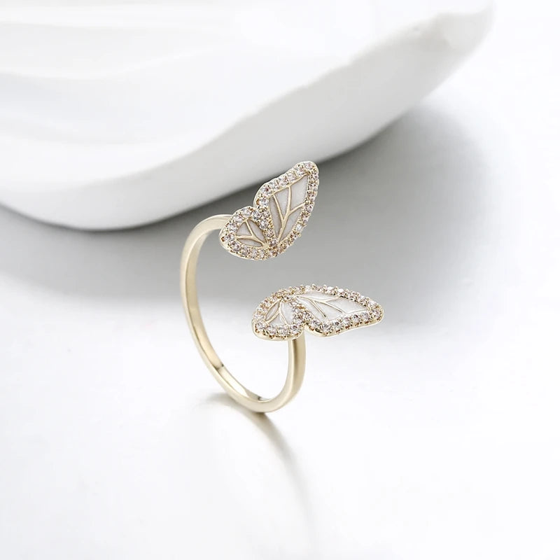 VANFI Women's Trendy 14k Gold Plated Brass Butterfly Cuff Ring for Parties and Anniversaries