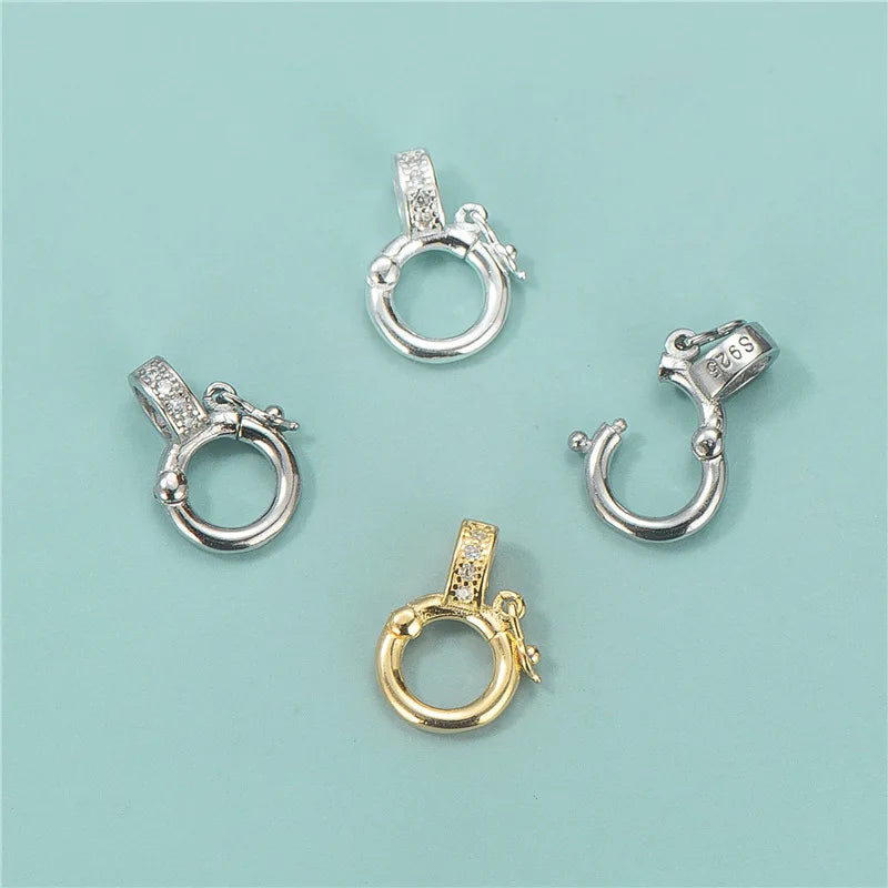 925 Sterling Silver Spring Ring Clasp Gold Plated With Zircon Toggle Clasps