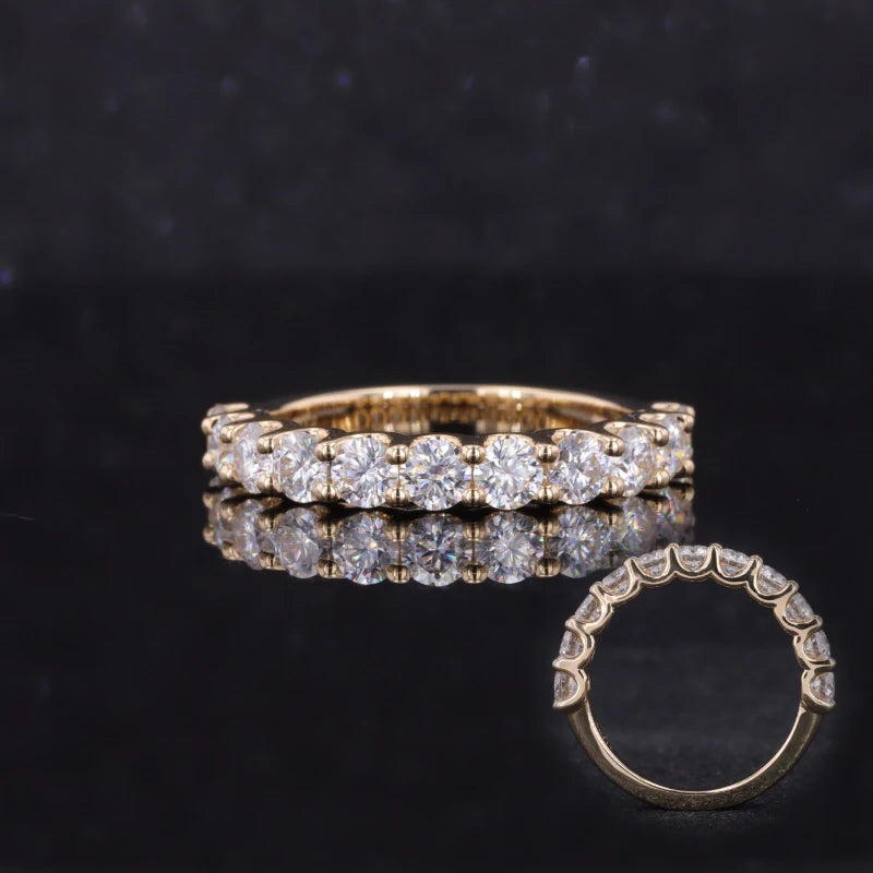 Starsgem 3mm Moissanite Gemstone 14K Solid Yellow Gold U-Set Prongs Eternity Ring