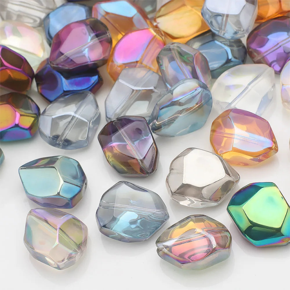 20Pcs Pack Irregular Stone Shape Glass Electroplated Metallic Crystal DIY Beads Handmade for Bracelet Necklace Glazed