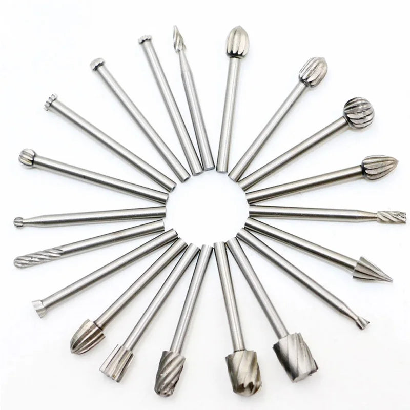 20Pcs Wood Carving Tools Engraving Drill Bit Rotary Burrs Set Grinding Woodworking Milling Cutters for Drill Bit Rotary Files