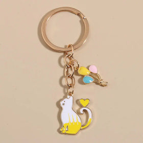 Personalized Cute Cat Balloon Alloy Keychain Kitten Love Heart Charm Keychain Keyring Trendy Jewelry Accessory Gift Unisex