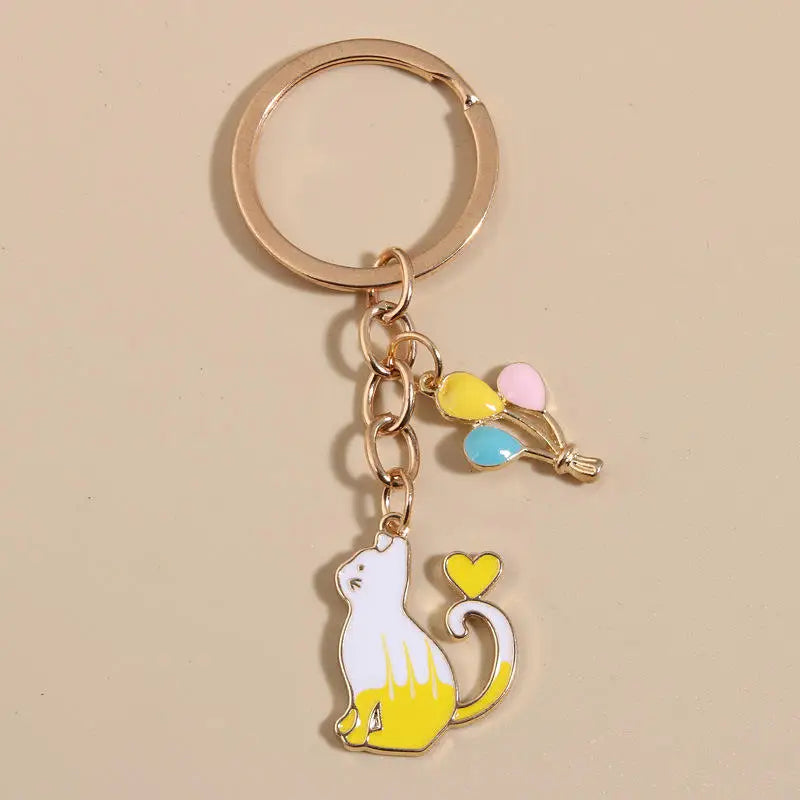 Personalized Cute Cat Balloon Alloy Keychain Kitten Love Heart Charm Keychain Keyring Trendy Jewelry Accessory Gift Unisex