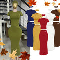 Wholesale Cotton Women'S Dresses Clothing 2025 Fall Winter Long Dress Women Lady Elegant Body Hugging Fit Maxi Casual Dress Set