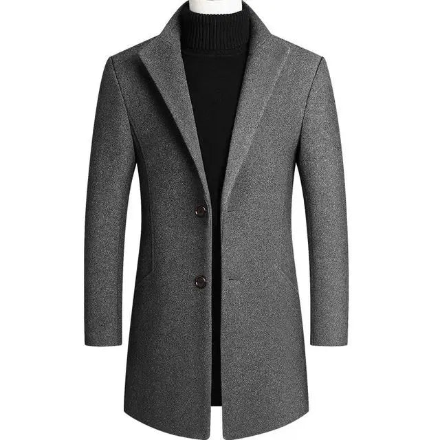 New Arrive Men Autumn Winter Turn-down Collar Solid Color Simple Plus Size Casual Trench Coat Long Woolen Overcoat