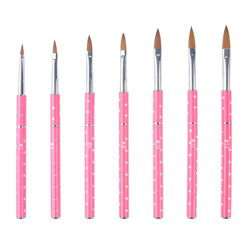 Hot Sale Customized Inlaid Diamond Nail Drawing Brush Kolinsky Nail Art Design Painting Pen Nylon Material Factory Direct 2#-14#