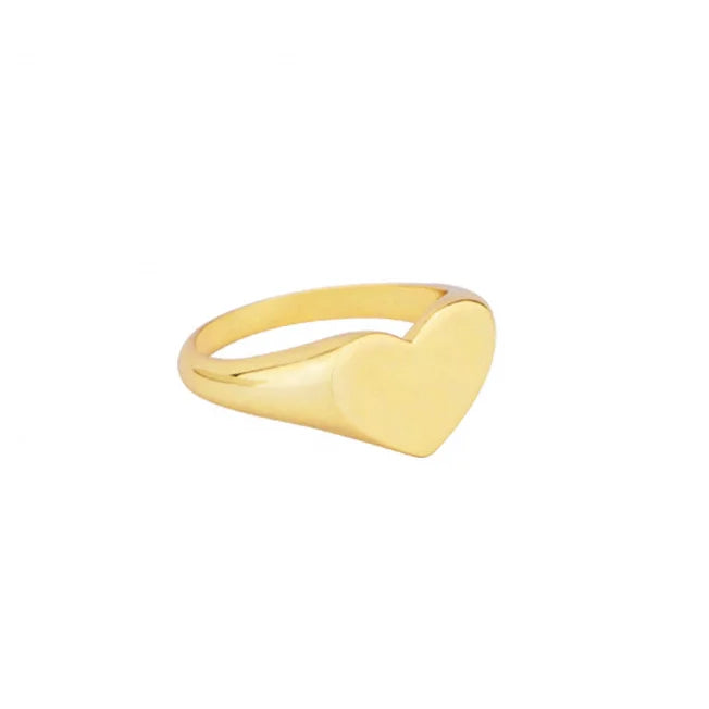LOZRUNVE Fashion Jewelry 925 Sterling Silver Gold Jewelry Plain Minimalist Engraved Personalized Love Heart Signet Ring Women
