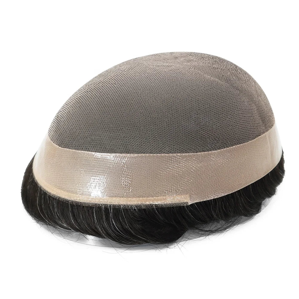 Fine Mono Grey Hair Mens Toupees with Synthetic Hair Multiple Colors and Size