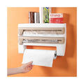 4-in-1 Wall-Mounted Eco-Friendly Cling Film Cutter & Storage Rack for Paper Towels Plastic Wrap Foil-Kitchen Tool