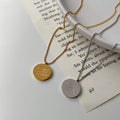 Round Pendant Necklace Titanium Steel Plated 18k Engraving Letter Coin Pendant Necklace for Women