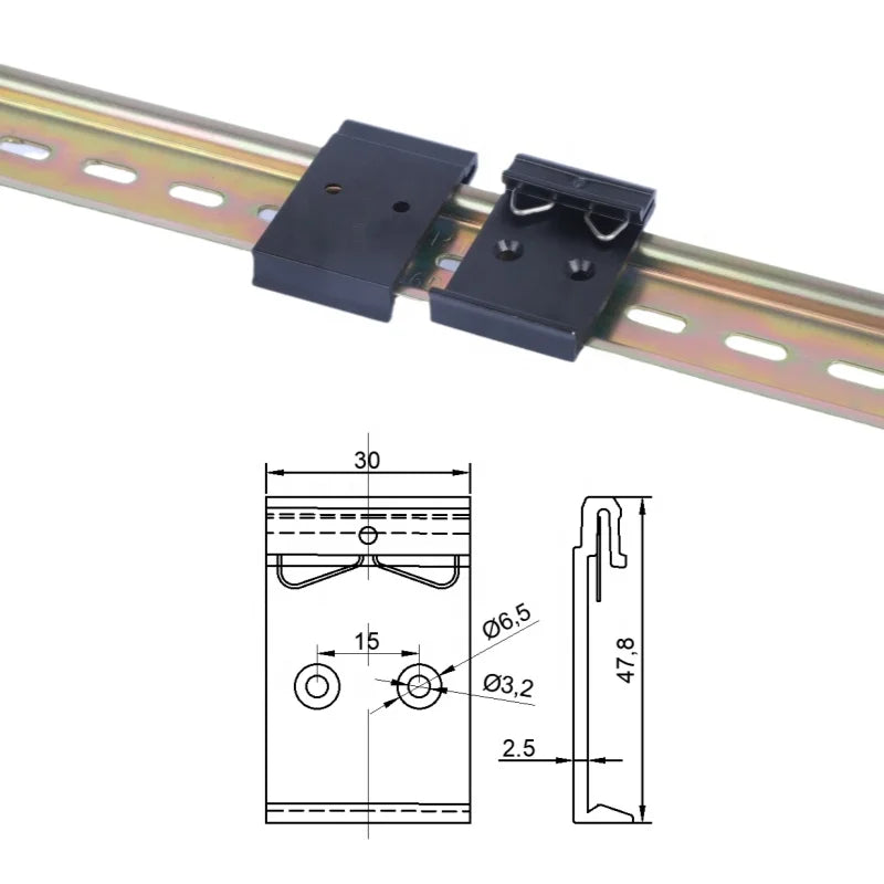 Quick Installation Black Aluminum DIN35mm Guide Rail Mounting Clip with Snap Hook Efficient Buckle Fixing