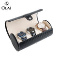 Luxury Carbon Fiber PU Leather 3 Slots Watches Packaging Box Watch Rolling Storage Box Package