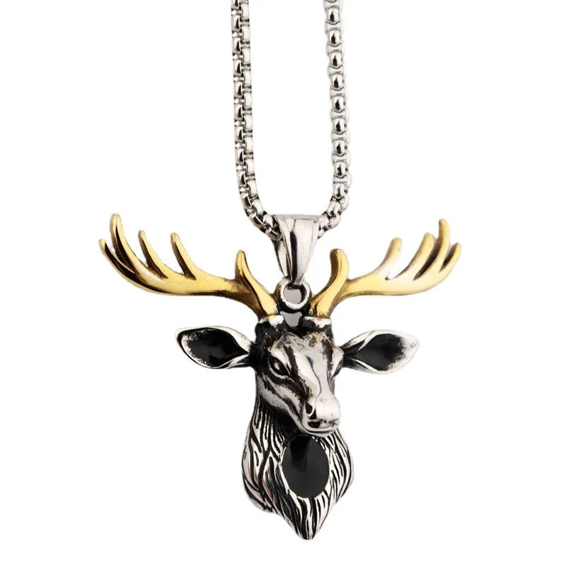 Hip Hop Jewelry Stainless Steel Christmas Deer Elk Pendant Necklace Men