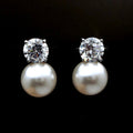 CAOSHI New Arrived Luxury CZ Zircon Ladies Earrings Stud Jewelry Silver Plated Women Round Freshwater Pearl Pendant Earrings