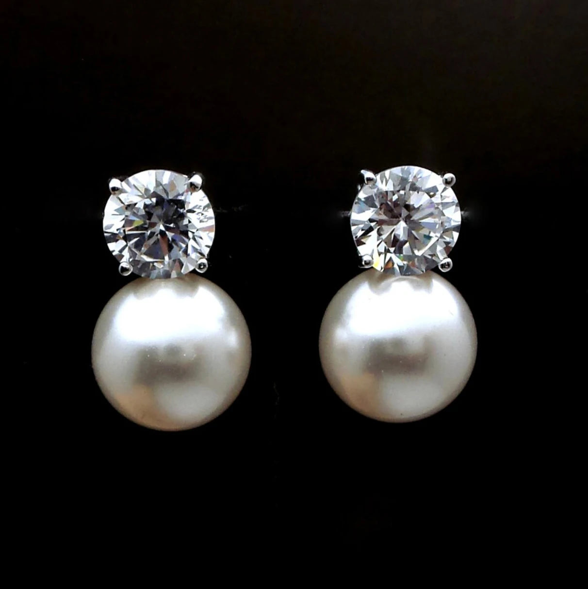 CAOSHI New Arrived Luxury CZ Zircon Ladies Earrings Stud Jewelry Silver Plated Women Round Freshwater Pearl Pendant Earrings