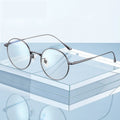 New Pure Titanium TR90 Frame Glasses Round Shape Flat Mirror Plating Anti-Blue Light and Myopia Protection