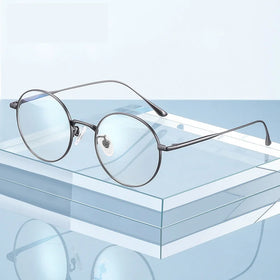 New Pure Titanium TR90 Frame Glasses Round Shape Flat Mirror Plating Anti-Blue Light and Myopia Protection