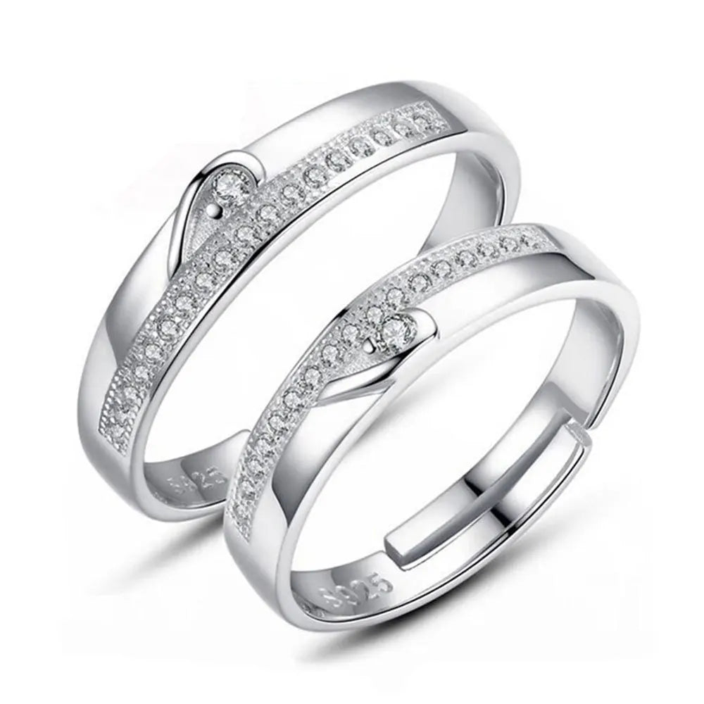 Stocks Selling Cheap Price Romantic Wedding Pairs Rings Adjust Size Cute Zircon Stones Rings With 925 Marks Silver Couple Rings