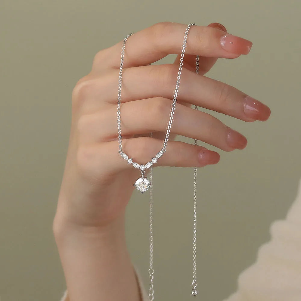 S925 Sterling Silver Crystal Zirconia Pendant Necklaces for Girl Gifts Wedding Jewelry YB-XY-418