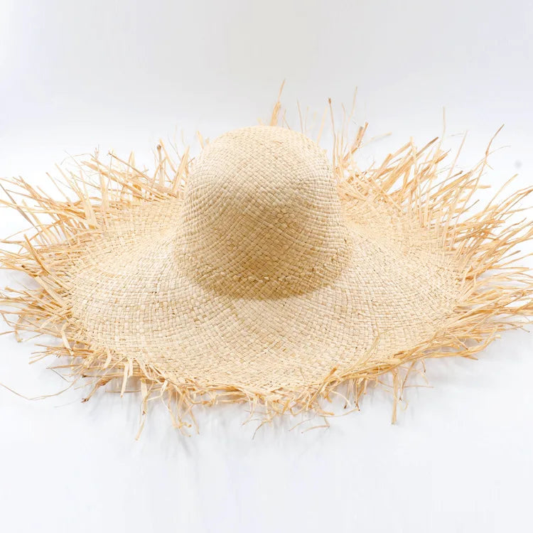 New Wholesale Luxury Trendy Designer Wide Brim for Women Ladies Beach Sun Shade Straw Raffia Hat