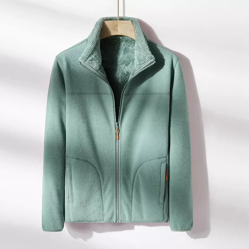 Men's Custom Zip-Up Fleece Suits Two-Sided Wearing with Stand Collar for Winter Warm-Up