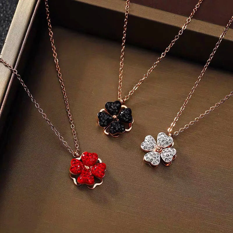 Fashion Gold Plated Stainless Steel Clover Jewelry Set Four Leaf Clover Necklace Earrings and Necklace Jewelry Sets Women