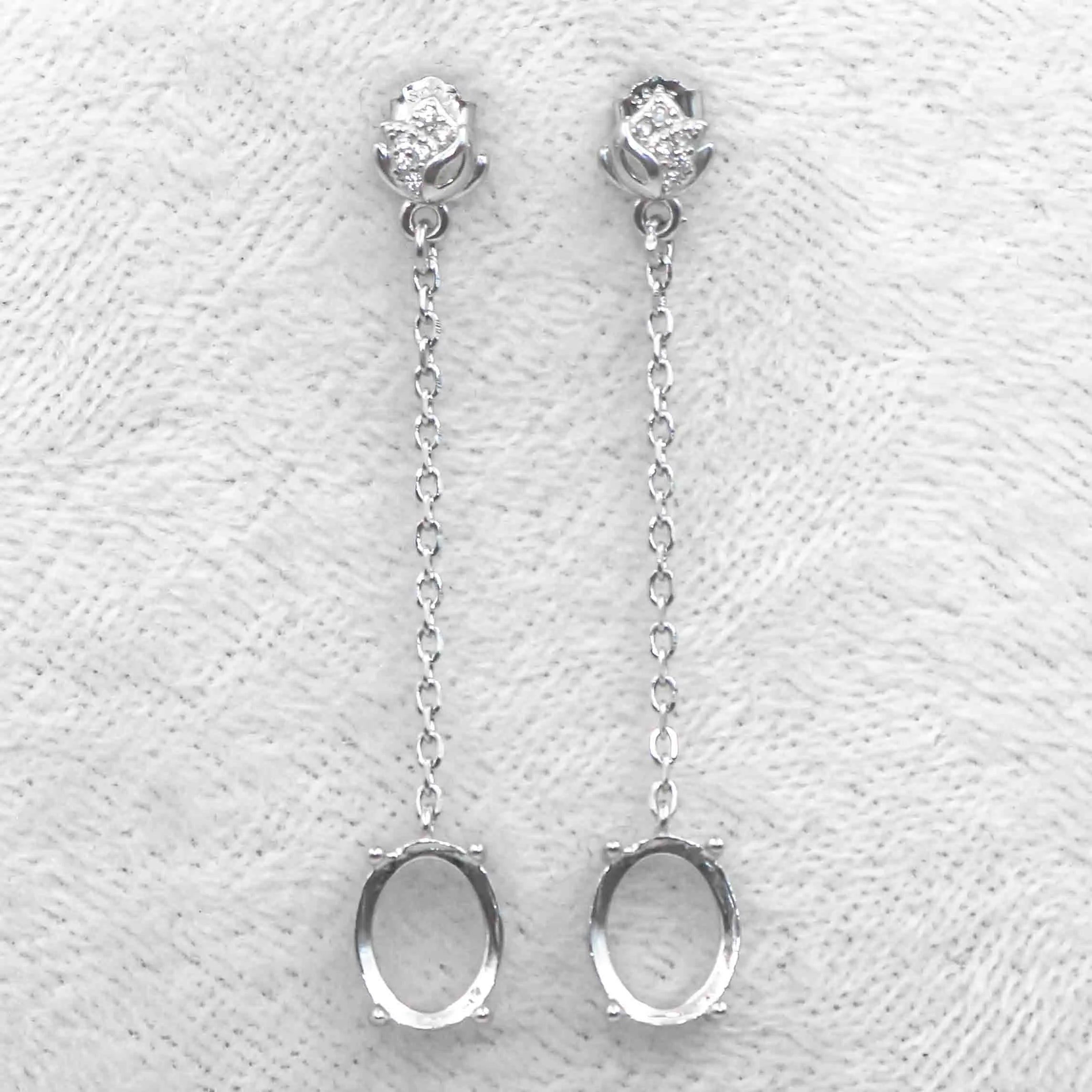Sterling Silver 8*10mm Semi Mount Line Earrings Empty Support Blank Claws Setting S925 Base Without Center Stone for DIY Inlay