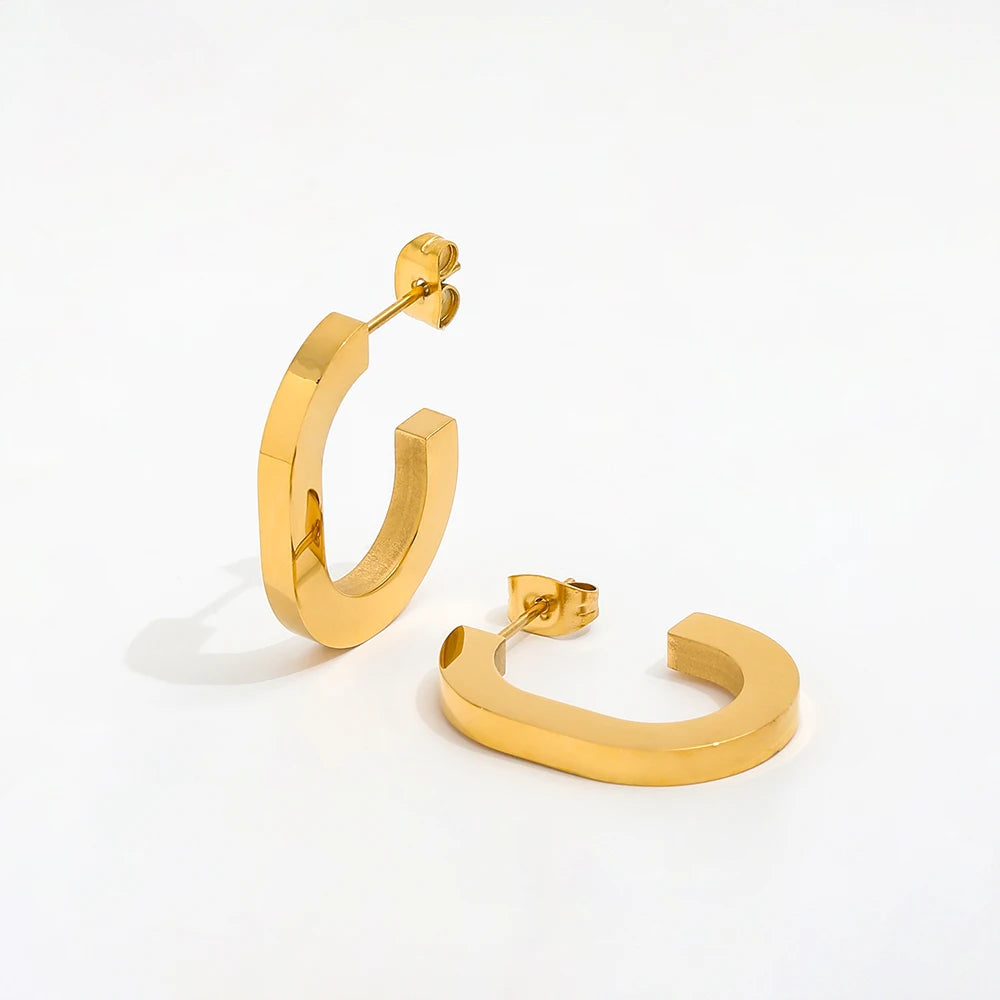 JOOLIM  Jewelry Trendy Earring 18K Gold Plated Big C Hoop Earrings Stainless Steel Earrings Wholesale