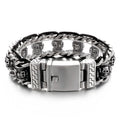 KALEN Mens Stainless Steel&Cowhide Link Bracelet With Punk Skull Pattern Charms