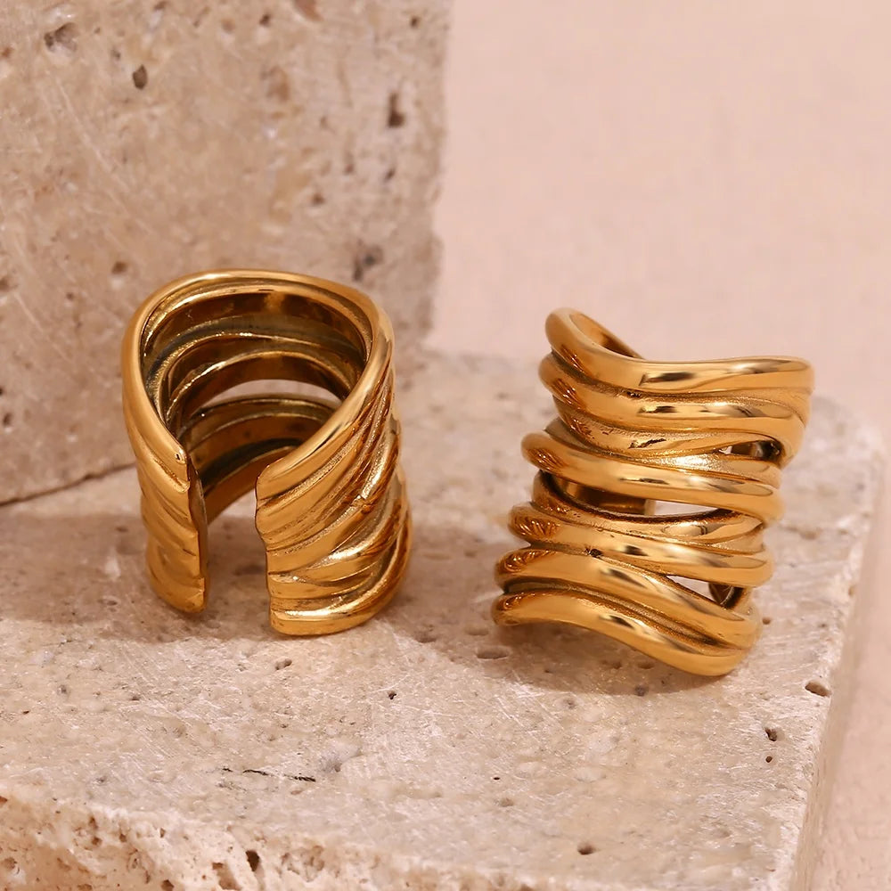 Vintage Jewelry Multilayer Cuff Earring 18k Gold Plated Jewelry Stainless Steel Clip on Earrings