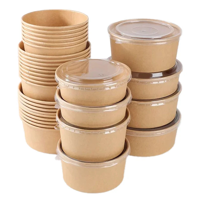 Wholesale Disposable Rectangular Lunch Box Thickened Kraft Paper Bowl for Salad Cowhide Embossing Printing Packaging for