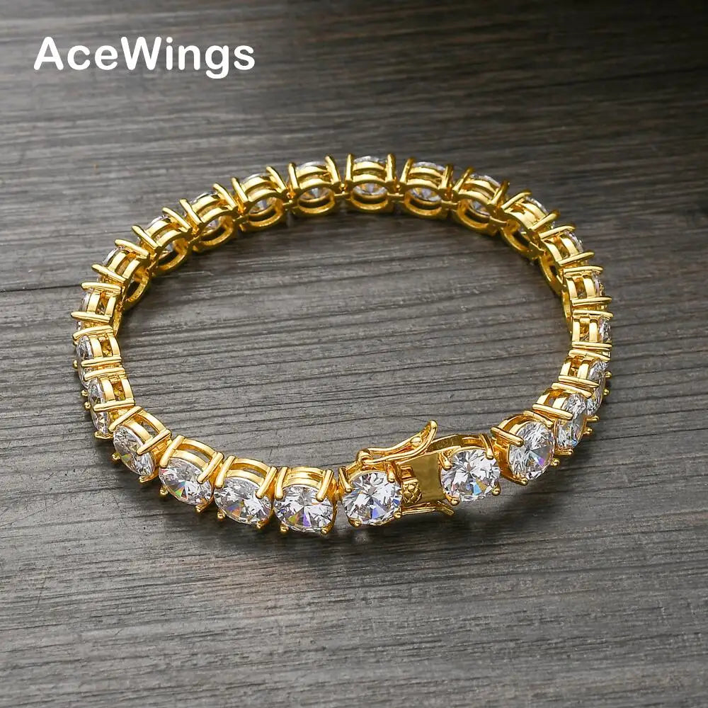 BB207  8mm 7inch 8inch Brass Zircon Tennis Chain Bracelet Hip Hop Jewelry Gold Silver CZ Bracelet Iced Out