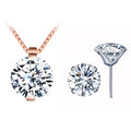 925 Sterling Silver Studs Necklaces Round CZ Solitaire Jewelry Set
