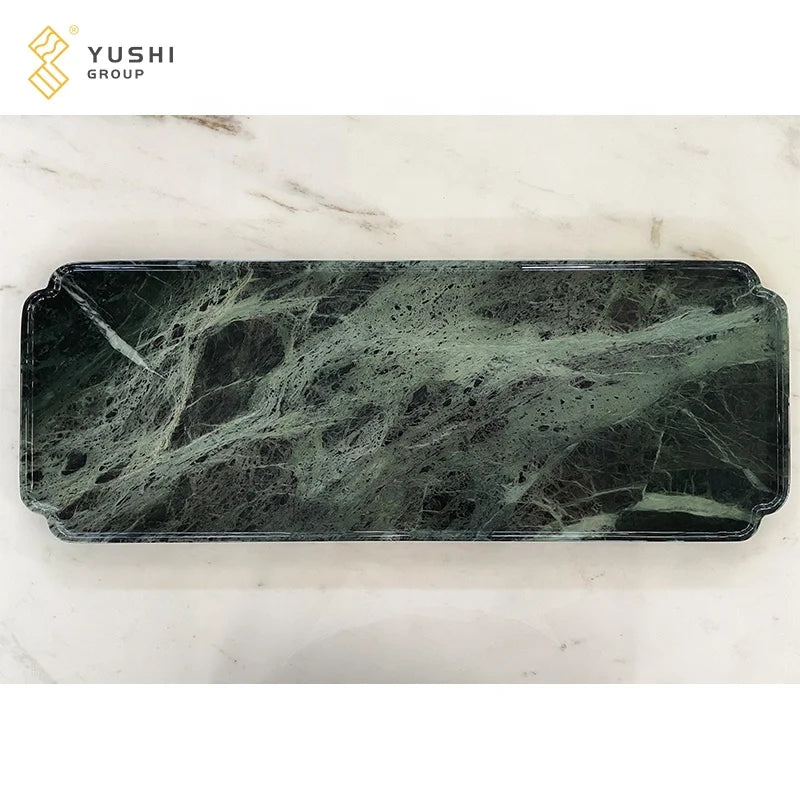 YUSHI Luxury Rectangle Patterns Green Marble Serving Tray for Home Bathroom Hotel Travel Plate Dish