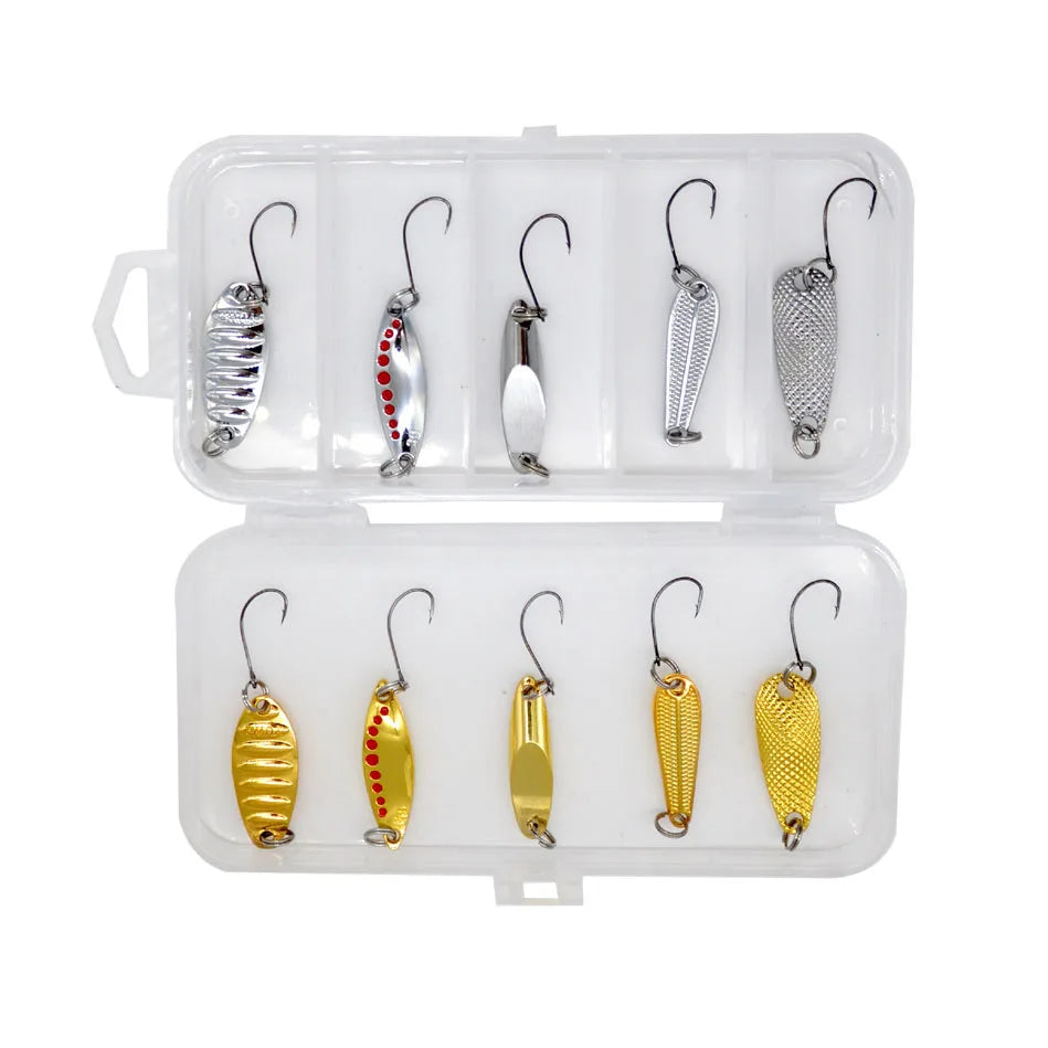 Luya 10Pcs Hard Metal Spinner Baits Treble Hooks Fishing Lure Bait Suit Set Jigging Lure for Marlin in River Lake Stream