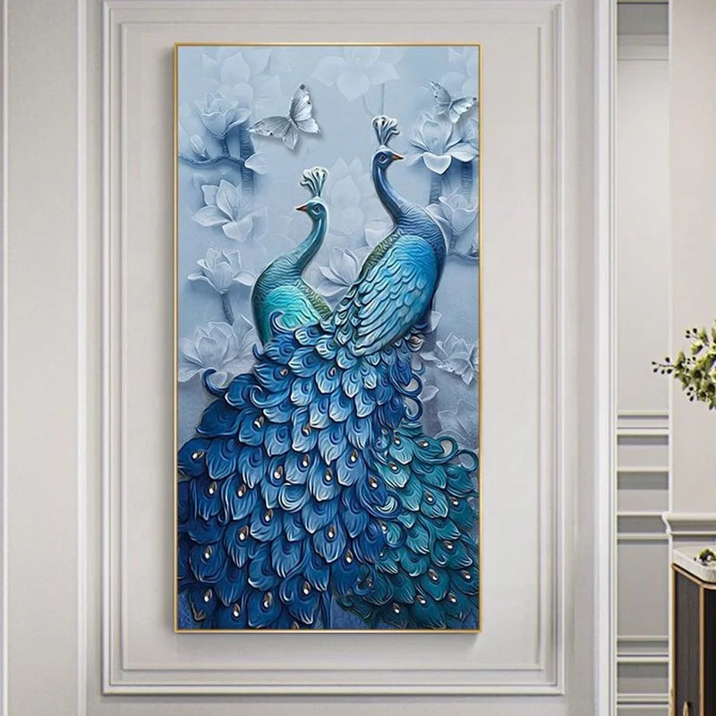 Foshan Factory Wholesale Blue Peacock Modern Light Luxury Diamond Crystal Porcelain Painting