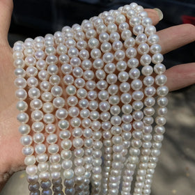 7-8mm Natural Freshwater Pearls White Round Loose Beads for Jewelry Earrings Necklace Making