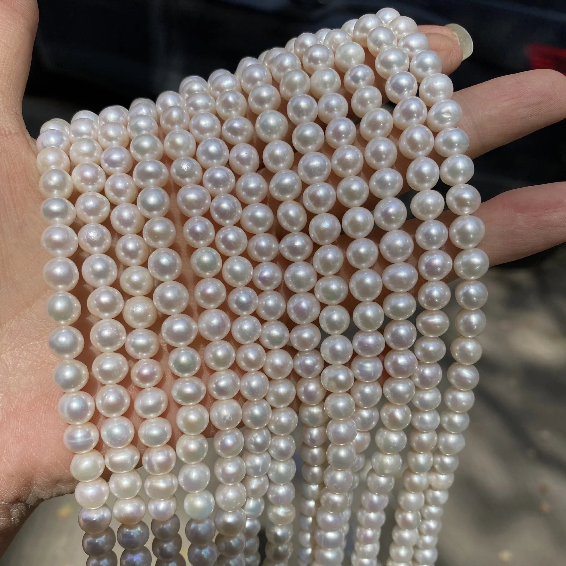 7-8mm Natural Freshwater Pearls White Round Loose Beads for Jewelry Earrings Necklace Making