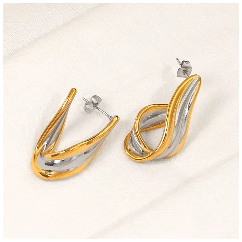 Powell 2024  Women Waterproof Plated  Trendy Style Geometric Chunky Stud 18K Gold PlatedStainless Steel Stud Earrings