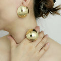 Classic Round Shape Big Alloy Stud Earrings Ring Sets Women Statement Jewelry Fashion Ear Accessories Party