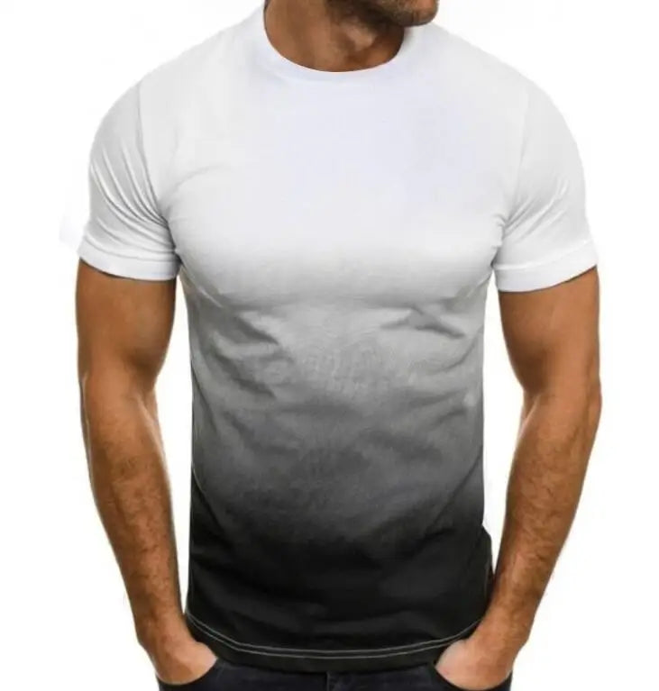 Men'S Casual Sports T-Shirt Summer Fashion Gradient Color Short-Sleeved Round Neck Men Tee Tops