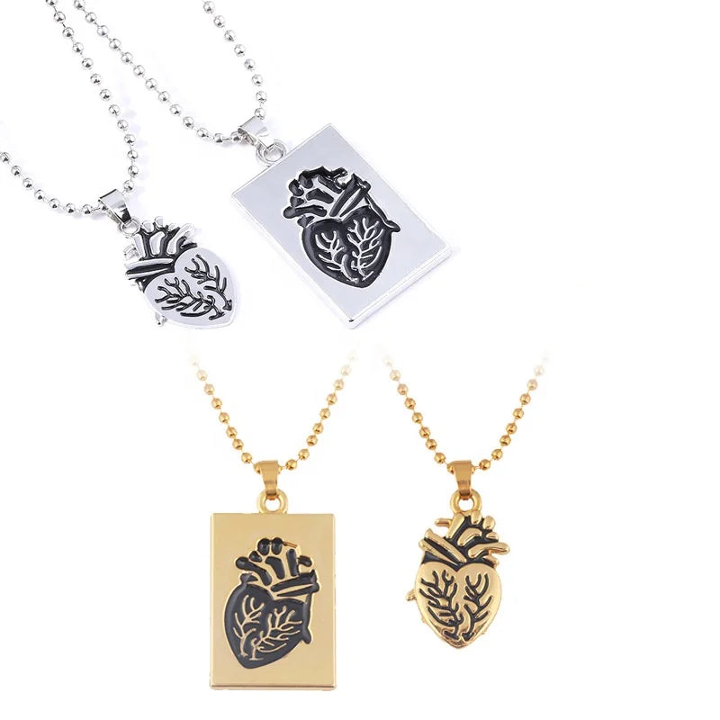 Personalized Fashion Hip Hop Rap Pendant Necklace European Creative Heart Carving Couple Necklace for Valentine's Day Gift