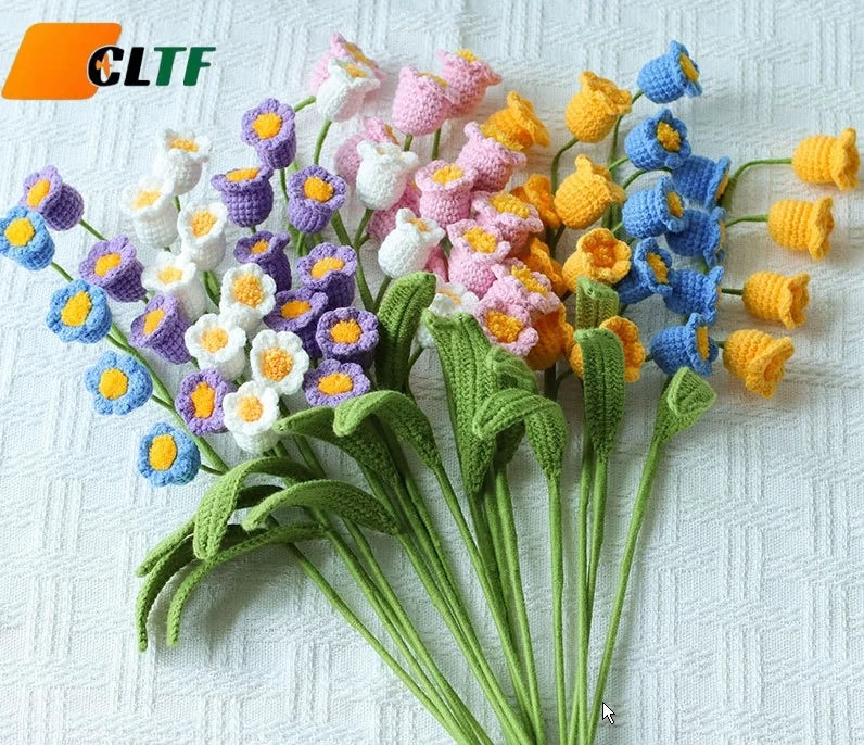 Wool Knitted Lily of the Valley Knitting Crochet Flowers Bouquet Knitting Flower Mothers Valentines Day Gift Home Decoration