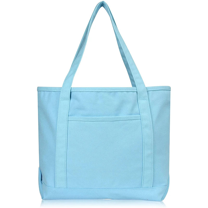 Multi Colors Cotton Canvas Beach Tote Bags With Pockets and Zipper for Holiday Party