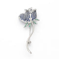 Trendy blue rose flower brooch pin for women crystal wedding luxury brooch for ladies silver diamond cubic zircon