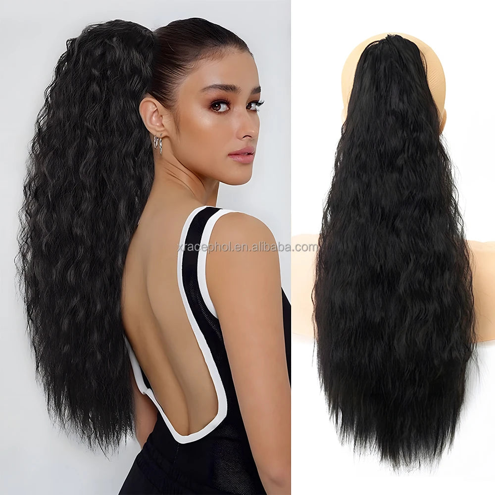 24 Inch Long Corn Wave Ponytail Claw Clip in Hair Heat Resistant Wrap Around 150g Ponytail Extension