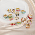New Women's Gold Plated Stainless Steel Ring Bright Color Diverse Design Engraved Patterned Adjustable Fashion Open End Rings