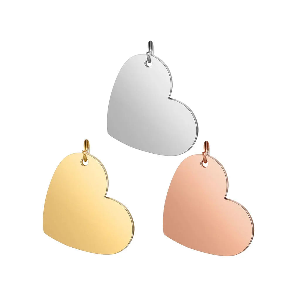 100% Stainless Steel DIY Jewelry Mirror Polished Heart Tags Cute Pendant Bracelet Necklace Party-Friendly Making Charms